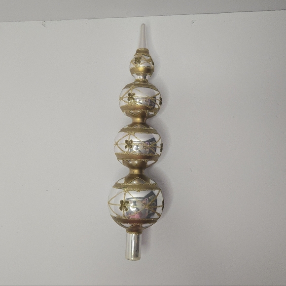 Vintage 12" Glass Tree Topper Finial Decor 4 Bulbs Tiered Silver Gold - Picture 6 of 15